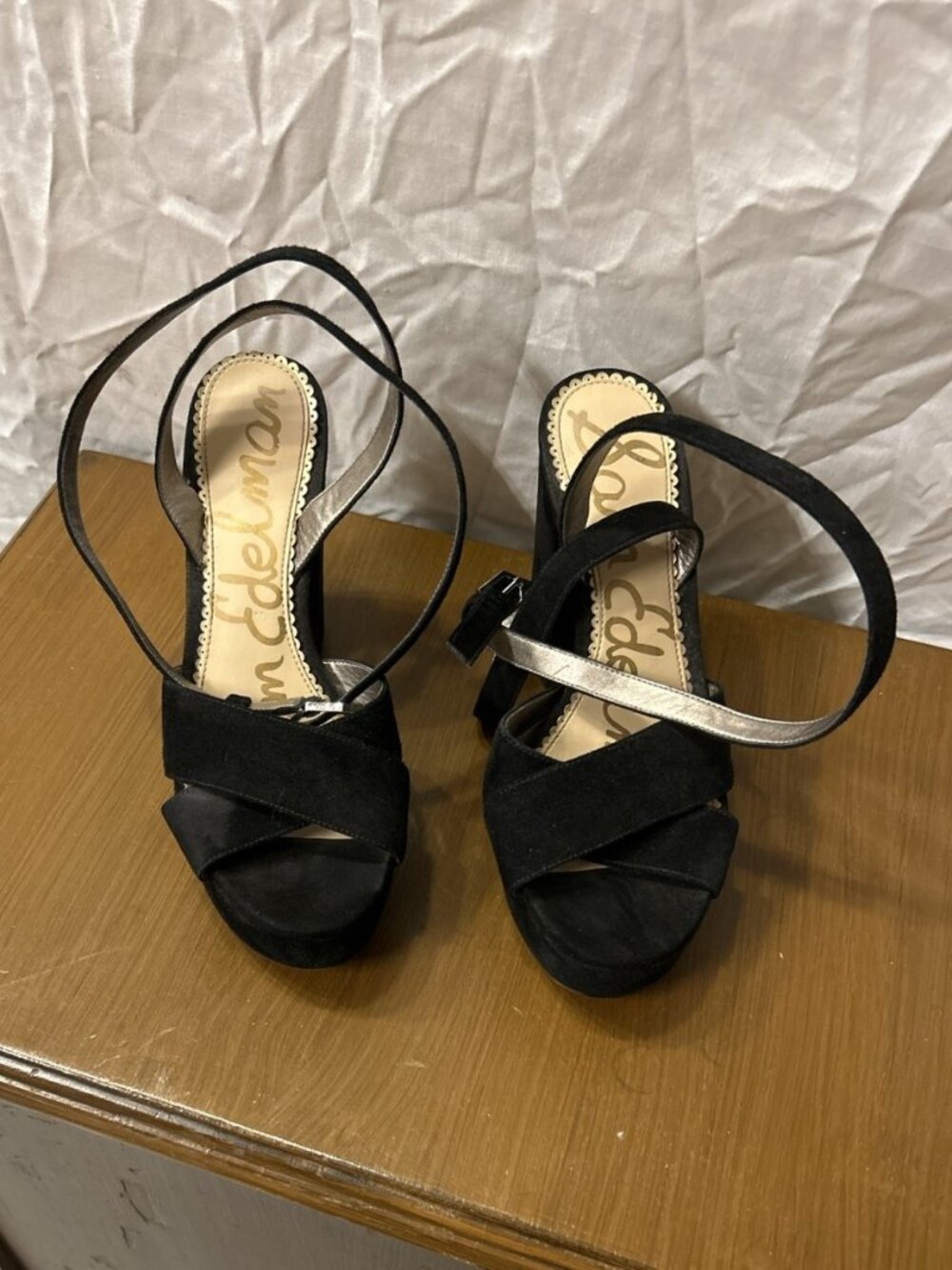 Sam Edelman Black Platform Block Heel Sandals Ankle Strap Size 71/2 - Picture 2 of 4